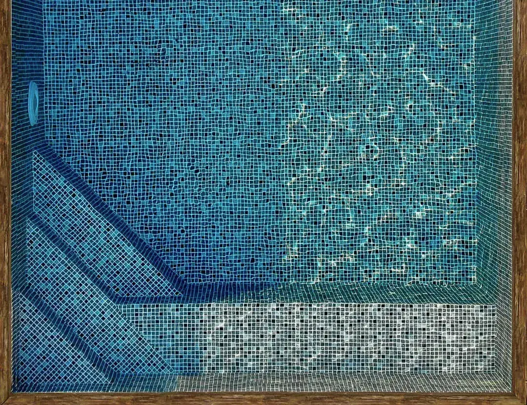 Hörntrappa med bänk och liner i svart mosaik